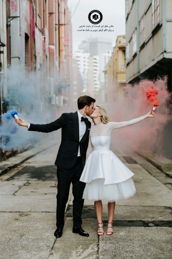 عکاسی همراه با دود رنگی از عروسی و داماد و ساخت کلیپ عروسی